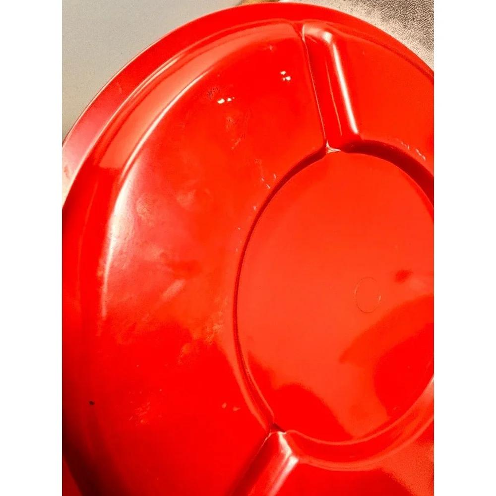 Vtg 1970s Red Melamine Divided Serving Tray Bird Floral Snack Relish Platter 13